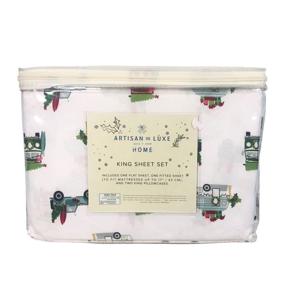 Artisan De Luxe Sheet Set Size King Jeep Holiday Travel RV Cotton Bed Sheets New - Picture 3 of 10